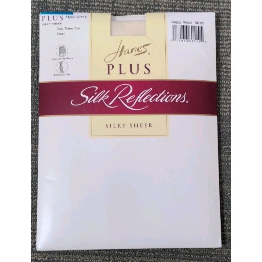 Vtg Hanes Three 3 Plus Pantyhose Silk Reflections Pearl Control Top Enhanced Toe